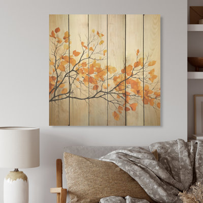 Amber, feuilles d'automne, art mural sur bois de pin naturel