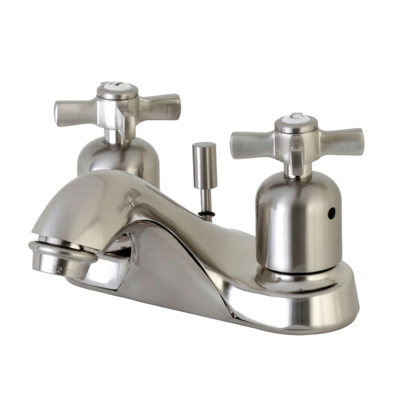 Kingston Brass Millennium Two-Handle 3-Hole Deck Mount 4" Centerset Bathroom Faucet with Plastic Pop-Up, Brushed Nickel