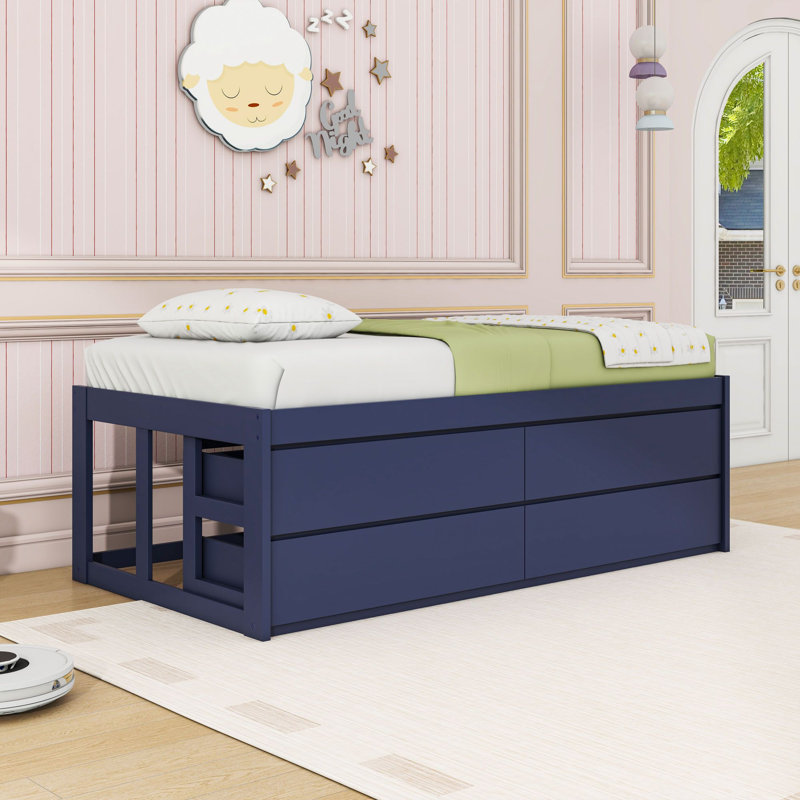 Lit plateforme en bois avec 4 tiroirs, Twin, Navy Blue