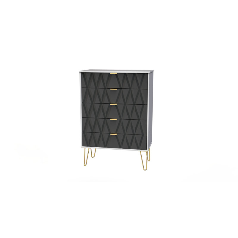 Fully Assembled Pawhuska 5 Drawer 76.5Cm W Chest of Drawers, Graphite/White