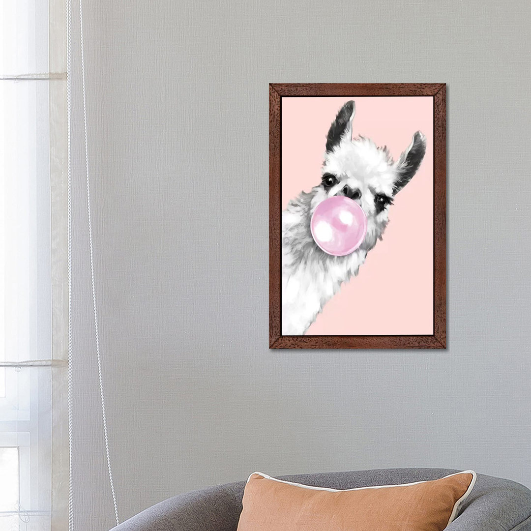 Sneaky Llama Blowing Bubble Gum by Big Nose Work - Print on Canvas