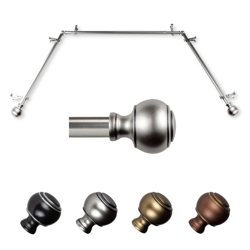 Steel Adjustable Bay Window Single Curtain Rod, Satin Nickel