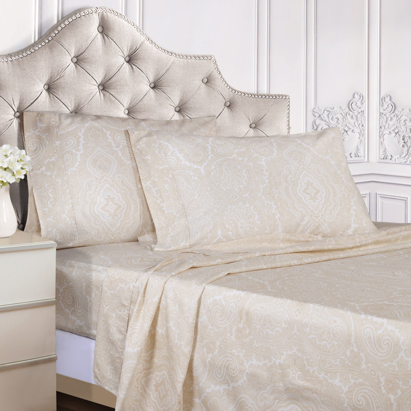 Ivory Paisley Twin Cotton Duvet Cover Set with Pillow Sham