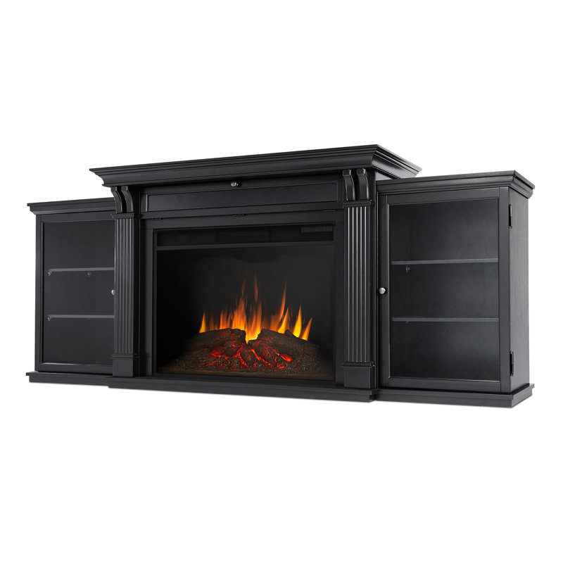 Tracey 84" Black Wood Electric Fireplace TV Stand