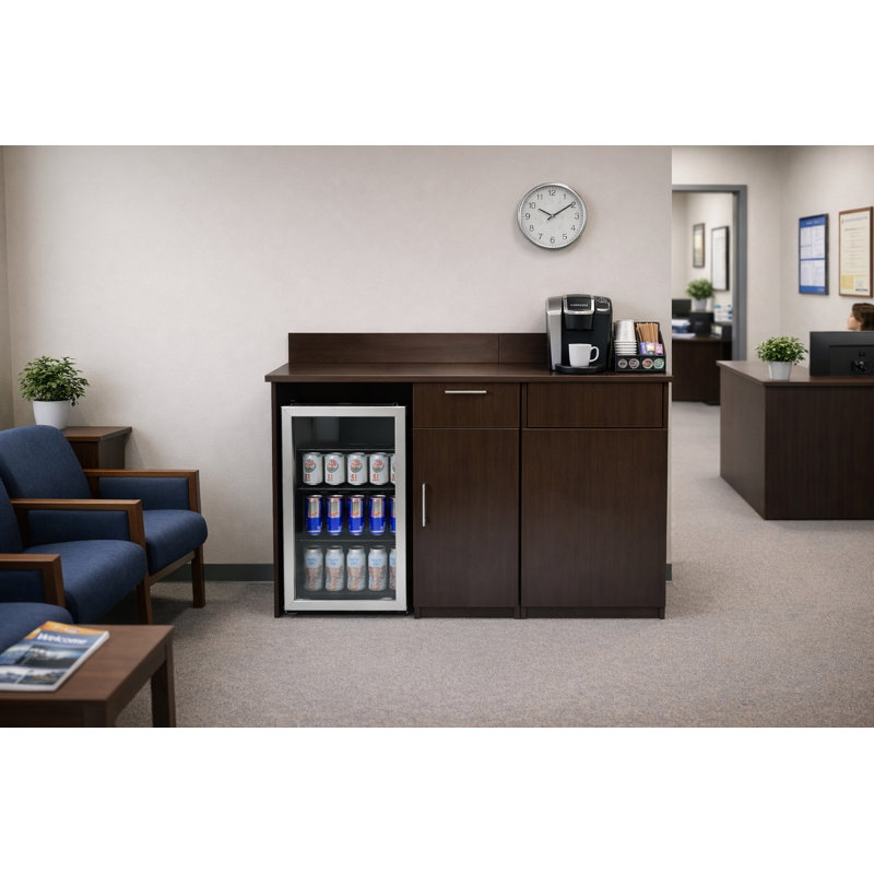 Cabinet de rafraîchissement de bureau avec mini-réfrigérateur et poubelle - Station de café commerciale entièrement assemblée - l 54 po x P 24 po x H 36 po