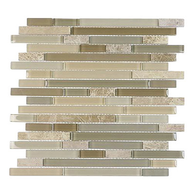 Brown Staccato Quartzet & Glass Strips 12-In X 12-In Glass Mosaic Wall Tile(1-Sq. Ft/ Piece)
