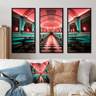 «Pink Nostalgic Tunes Fast Food 1960S Diner - Jukeboxes», art mural