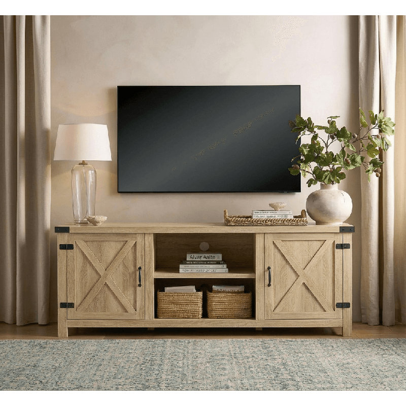 58'' Barn Door Style Media Console, Oak