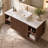 47.6" Cinnamon Walnut Wall Mounted Bathroom Vanity, Fluted Floating Vanity with Glossy Snow Mountain Stone Countertop & Gold Rim Marble Vessel Sink with Storage Shelves-191912309