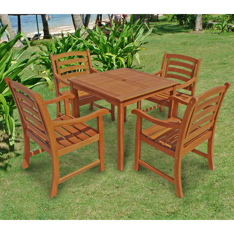 Annekatrin 4 - Person Eucalyptus Solid Wood Patio Dining Set Umbrella Hole Included Square Table