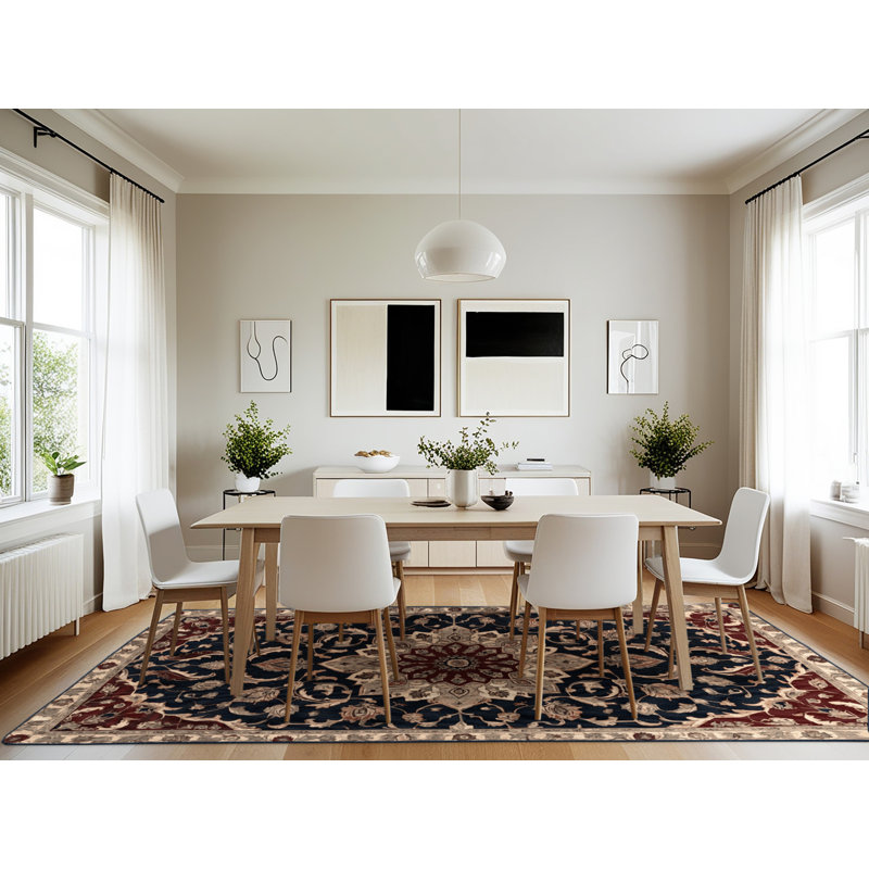 Machine Washable Persian Black Area Rug, Rectangle 7' x 10'