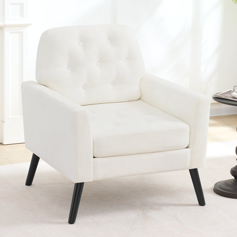 Accent Chair with Button-Tufted Back, White