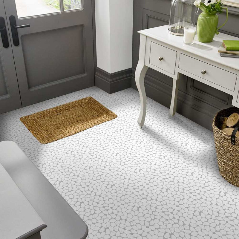 Recycled Cenote Pebble 13" x 13" Glass Wall & Floor Tile, Blanco White