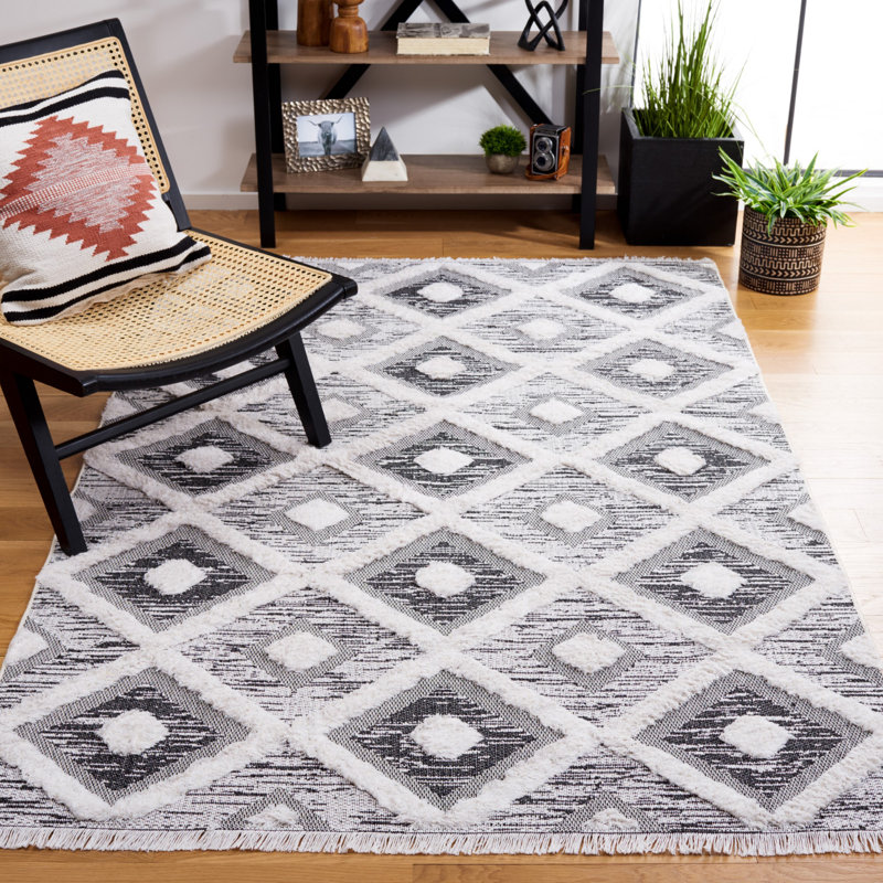 Tapis noir / ivoire Augustine 730, Tapis de couloir 2 pi x 9 pi