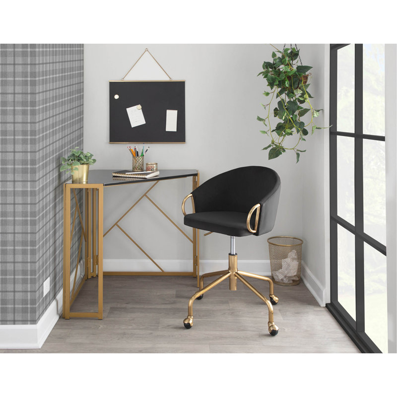 Chaise de travail en métal doré et velours noir, Gold+Black, Gold+Black, Or et noir