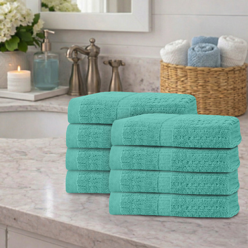 Ensemble de 8 serviettes Willow - 100% coton peigné, qualité supérieure 630 g / m², turquoise, ultra doux et très absorbant (8 serviettes à main)