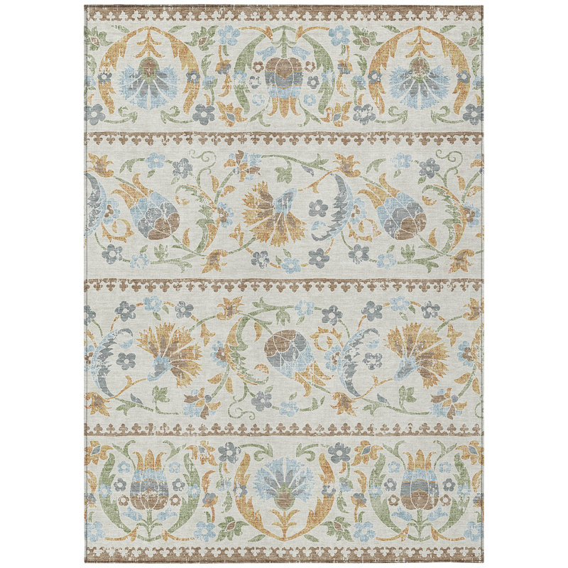 Machine Washable Indoor/Outdoor Chantille ACN2480 Floral Rug, Ivory, 2'6" x 3'10"