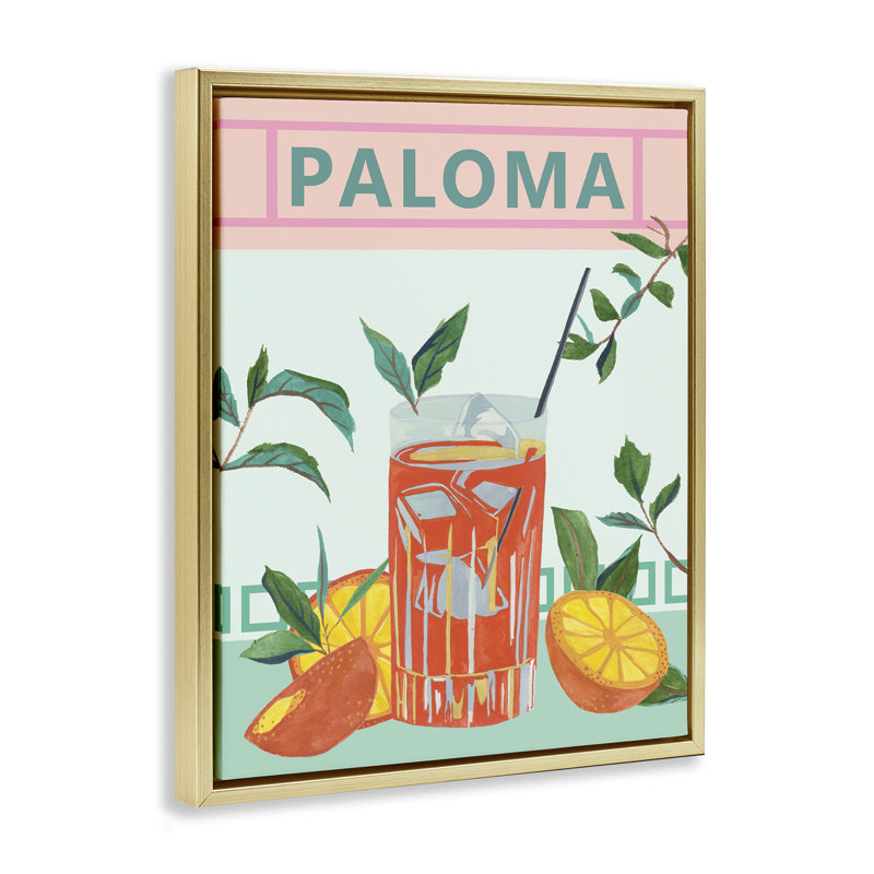  «Paloma Tropical Cocktail» par Melissa Wang, H 21 po x l 17 po, Cadre flottant métallique doré