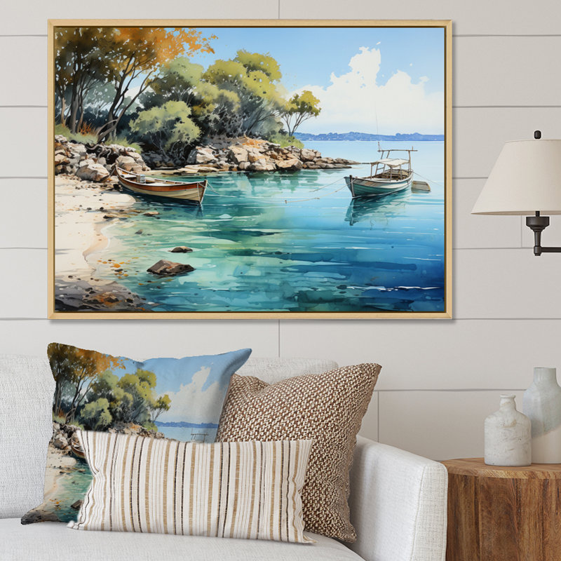 Dominicain Tranquil Bay I, reproduction d'art sur toile, Cadre naturel flottant, H 34 po x l 44 po x P 1,5 po