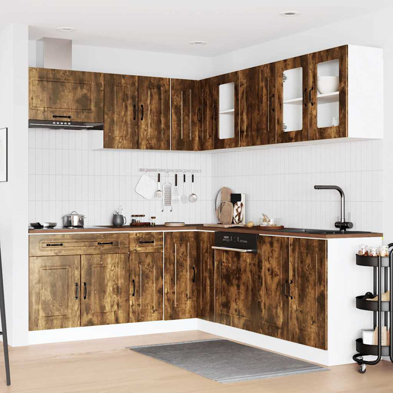 Kalmar Kitchen Cabinet Set, Smoked Oak
