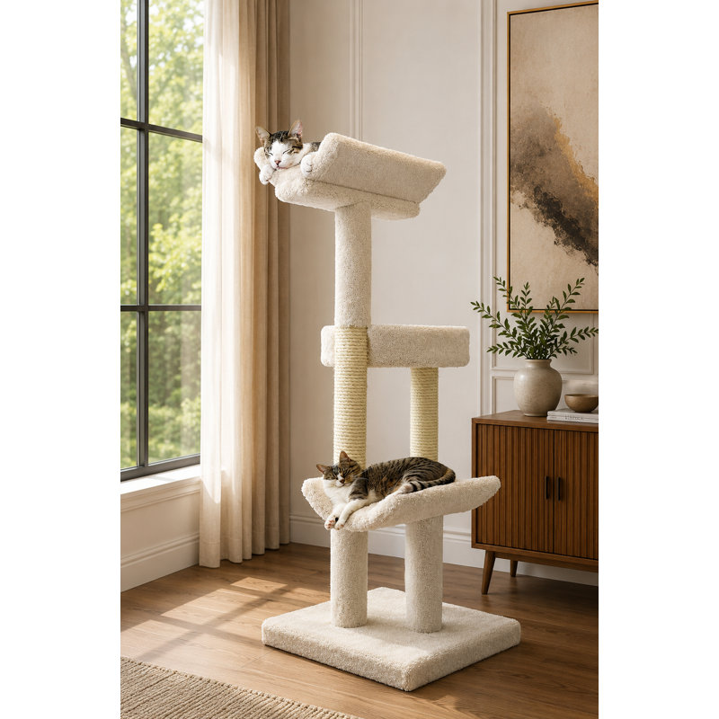 Prestige Cat Trees Cat Tower with Double Scratching Posts & Perches for Multiple Cats, Beige