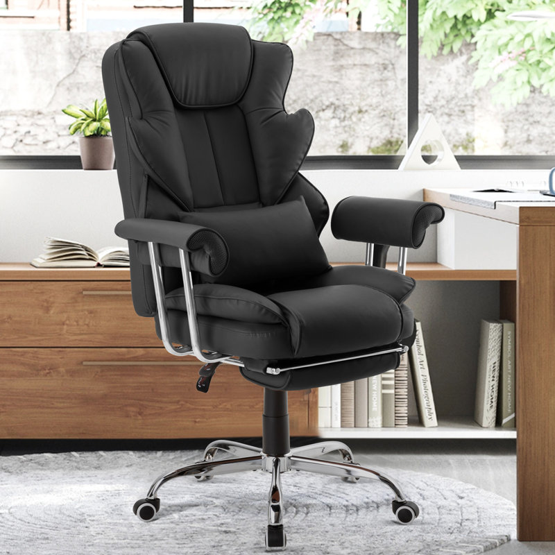 Mavery 500LBS Executive Chair with Headrest Footrest Lumbar Pillow, Black