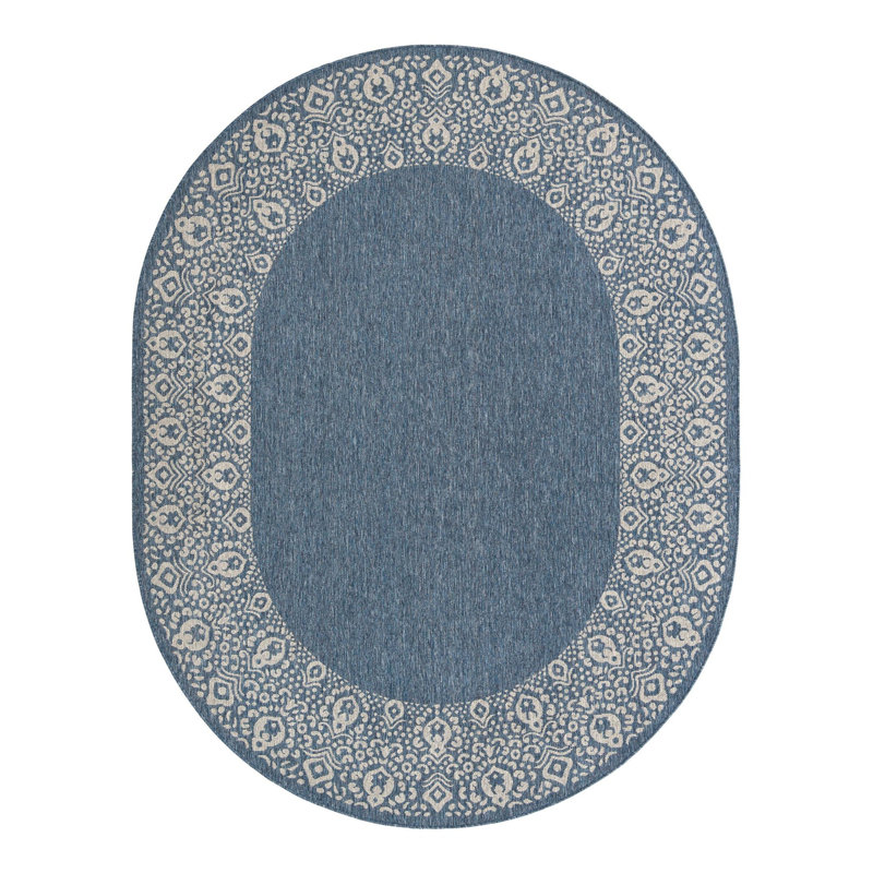 Tapis intérieur / extérieur bleu Lamere, Ovale 7 pi 10 po x 10 pi
