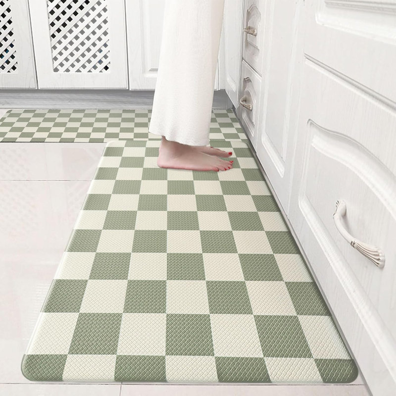 Ensemble de tapis de cuisine à carreaux, 2 pièces, beige et sauge