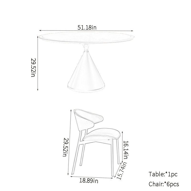Retro round dining table sets, 29.52"H x 51.18"L x 51.18"W