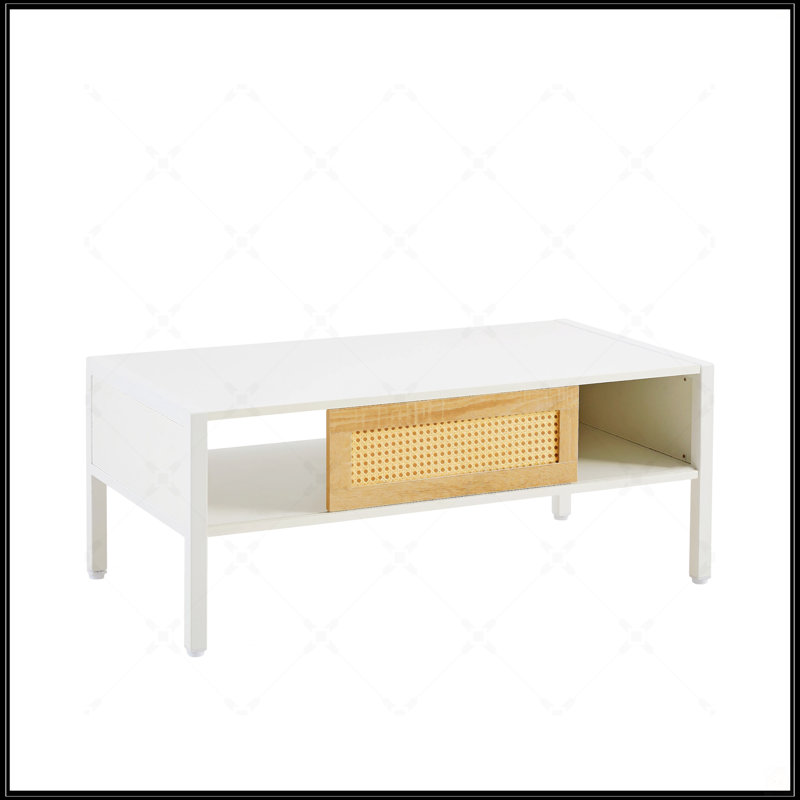 40.16" Rattan Coffee Table, White