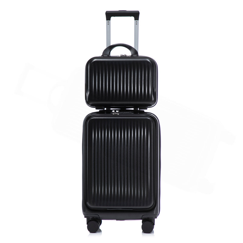 14 po / 20 po 2 pièces / ensemble dans un bagage à roulettes en ABS, avec serrure à combinaison et ouverture avant, étui à cosmétiques de 14 po (noir)