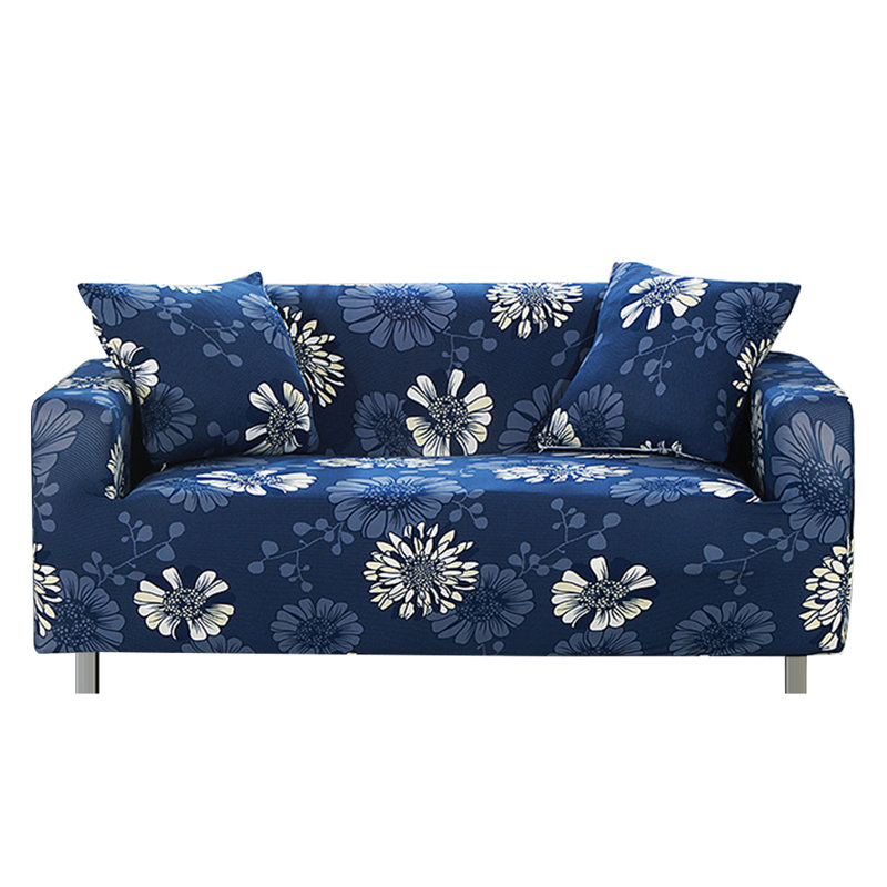 Housse pour canapé à coussins carrés/rectangulaires, Mélange de polyester à fleurs bleues, 35"-55"