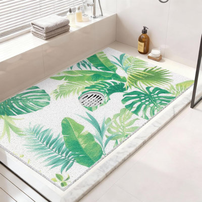 Extra Large Shower Mats For Inside Shower With Drain Hole In Middle - Soft PVC Loofah Anti Slip Shower Floor Mat For Standing And Walk-In Shower, Quick Drying