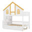 Lit superposé multifonctionnel en bois avec toit, escalier de rangement et lit gigogne-1234523142