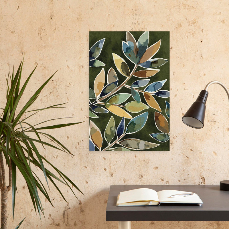 Emerald Floral 1 abstrait contemporain, plante naturelle, art mural, 24" H x 16" W