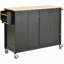 Chariot pour îlot de cuisine avec plateau en bois massif et roues verrouillables, largeur de 54,3 pouces, armoire à 4 portes et deux tiroirs, support à épices, porte-serviettes-1013214347