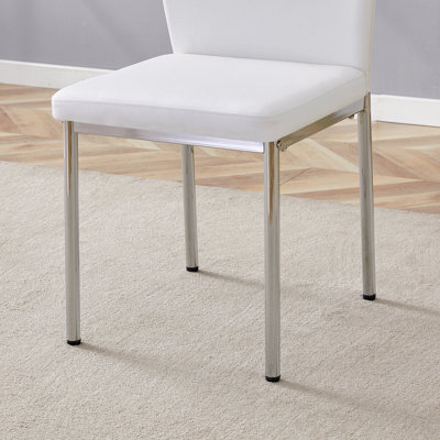 6-piece Set White Pu Metal Dining Chair Luxury Simple 6-piece High Resilience Silver Leg.the Back Has Vertical Stripe Design Smooth Uniform Lines.