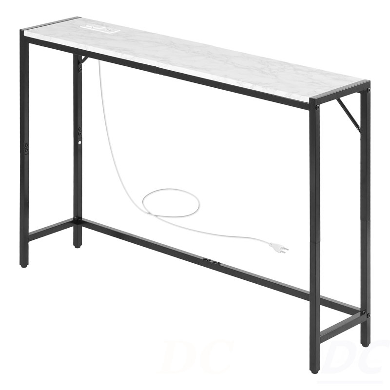 Marble Console Table Modern Narrow Long Console Table With Power Outlet, Table