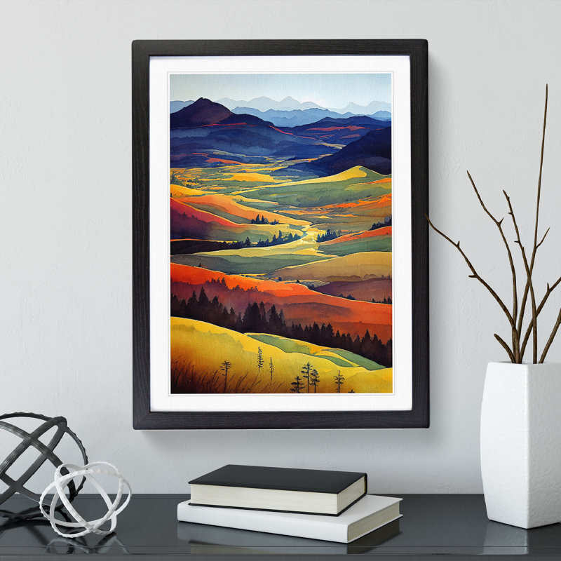 XV1022-5147X Meadow Landscape No.4 - Single Picture Frame Painting, Black, 34cm H x 25cm W x 2cm D