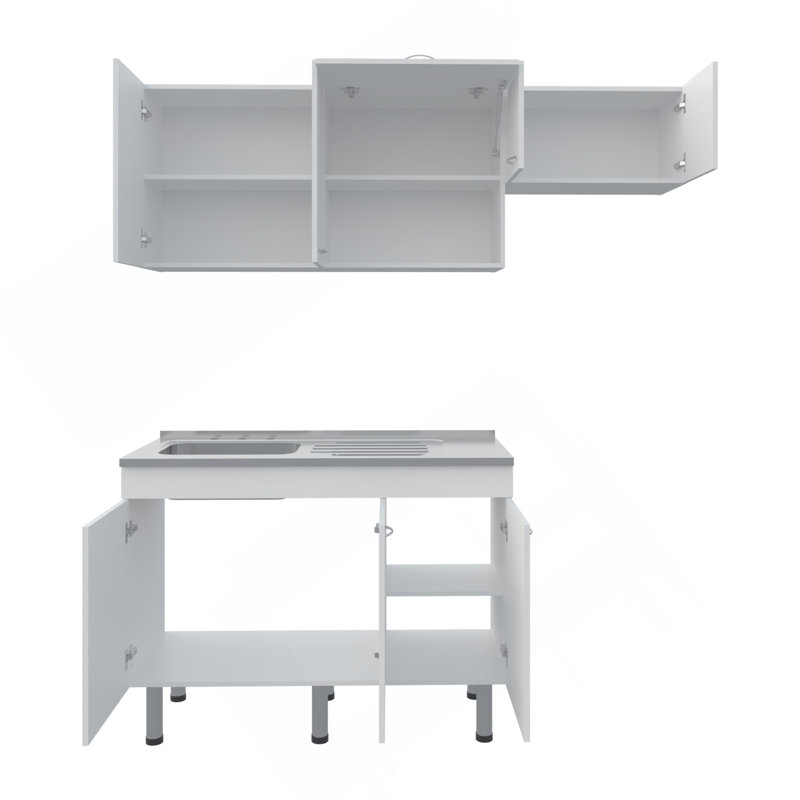 Ensemble de cuisine Myton, 8 portes, 8 tablettes, 6 pieds, blanc - Cuisine