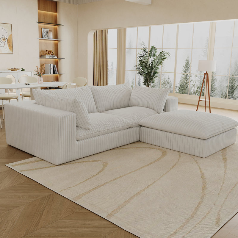 Canapé en velours côtelé de 39,8 po à 3 couches avec conception double couche, coussins amovibles, siège rembourré de plumes, compression haute densité, support complet en éponge pour diverses pièces, coussin de luxe, support principal