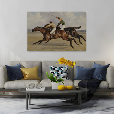 Horse Race Finish Classic Contemporary Horse Wall Art Print 1 Piece Wrapped Canvas Wall Art