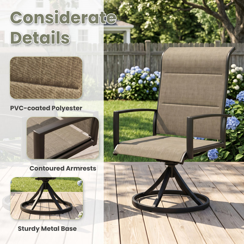 4-Person Round Patio Dining Set With 360° Swivel Padded Textilene Patio Chairs, Black/Brown