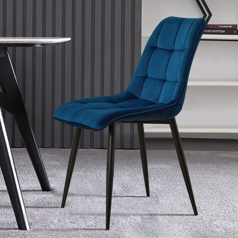 Adileigh 50cm H Velvet Upholstered Metal Side Chair, Blue