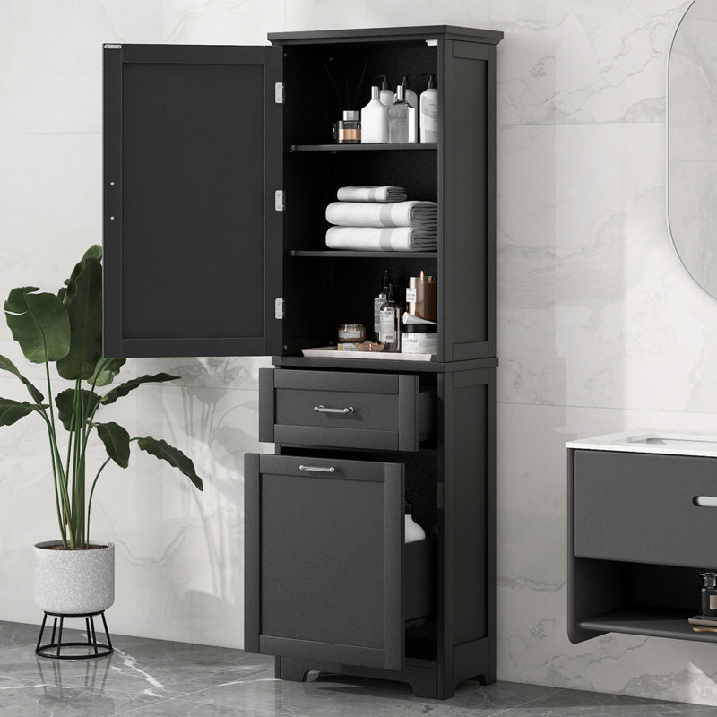 Grande armoire de rangement pour salle de bain, armoire de rangement autoportante avec deux tiroirs de taille différente et tablette réglable