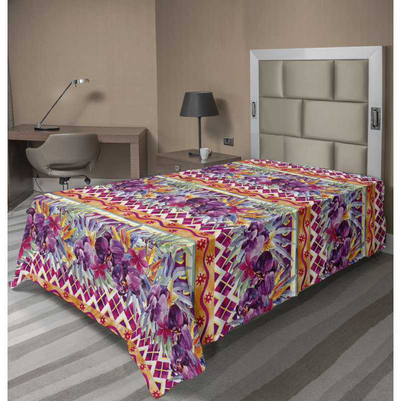 Drap plat Ambesonne, Magenta, vert, rose / floral, Drap plat pour lit simple TG