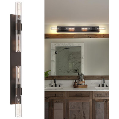 Farmhouse Wall Light Fixture, 4-Light Bathroom Vanity Lighting Over Mirror, Adjustable Vertical And Horizontal Mount, Oil-Rubbed Bronze Finish, ETL Listed