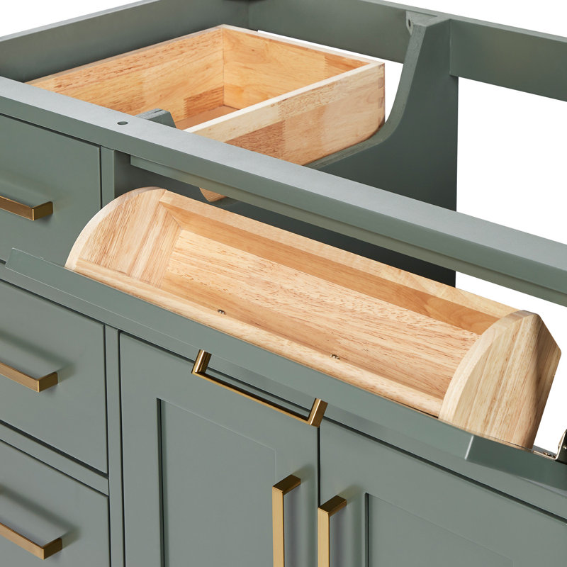 Odea 54'' Solid Wood Single Bathroom Vanity with 1.5'' White Quartz Top Sink, Oval, Vintage Green / Satin Brass