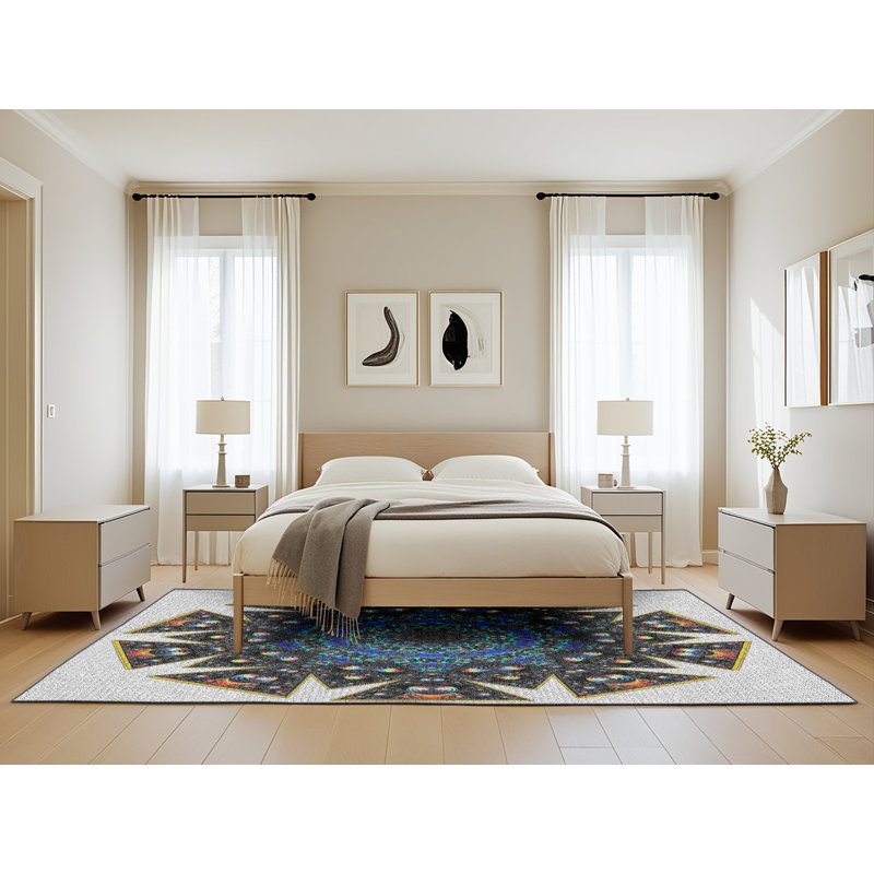 Tapis bleu/noir/gris à tisser électrique, Rectangle 5 pi x 8 pi