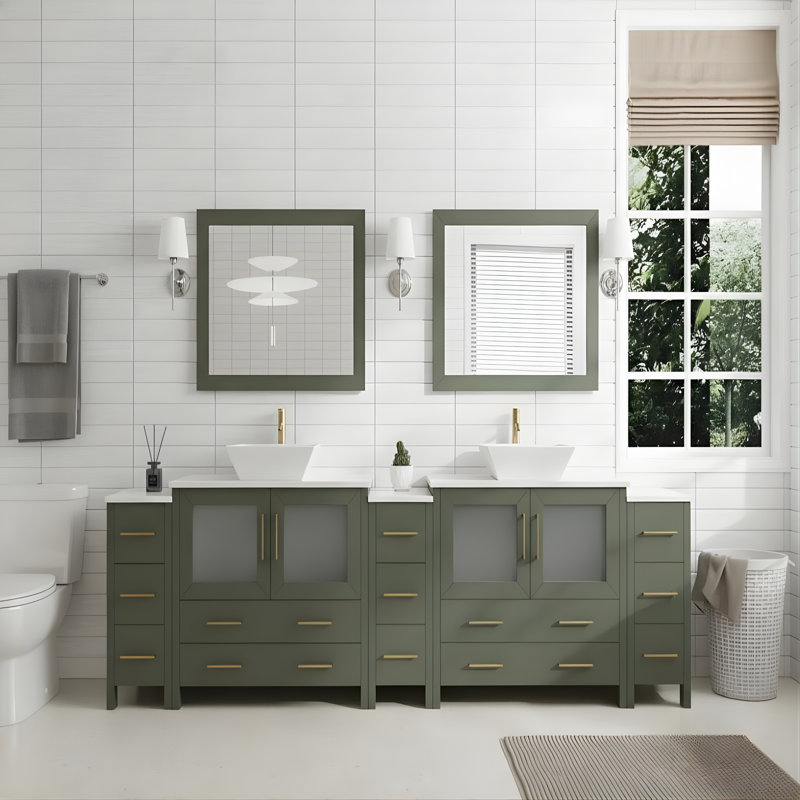  108" Double Bathroom Vanity Set with Mirror, Vintage Green